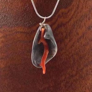 Red Coral & Shell Pendant: Hawaiian Beach Find, Stainless Steel Chain