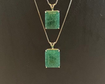 Huge Emerald Pendant, Natural Emerald and Silver Pendant, Emerald Necklace, Birthstone Pendant