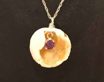 The Birth of February Necklace, Unique February Birthday Gift, One of a Kind Pendant, Geode and Amethyst Pendant