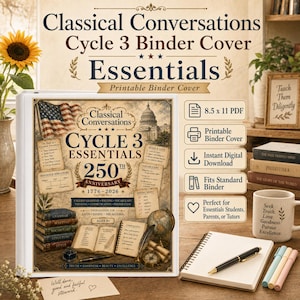 Klassiska samtal, cykel 3, Essentials, pärmomslag | Vintage hemundervisningsplanerare (digital nedladdning)