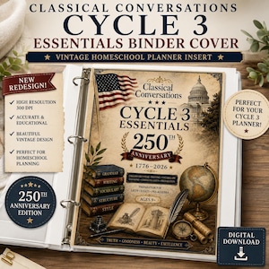 Classical Conversations Cycle 3 Essentials Binder Cover | Vintage Homeschool Planner Insert (Digital Download)