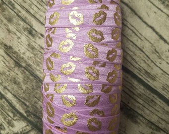 BY THE YARD- Lavender- Light Purple- with Gold Lips- Wholesale - foe Fold over Elastic