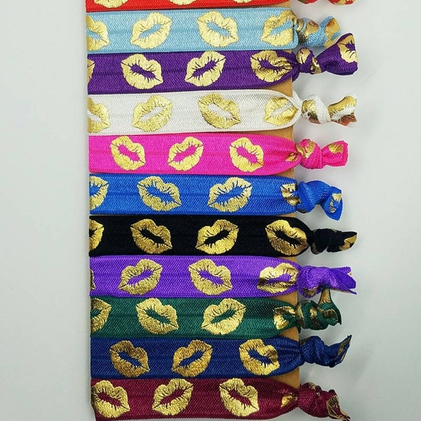 Ready to Ship- mixed package - 25 Hair Ties with gold lips - multicolor. Great for packaging, gifts, events, product displays, bachelorette