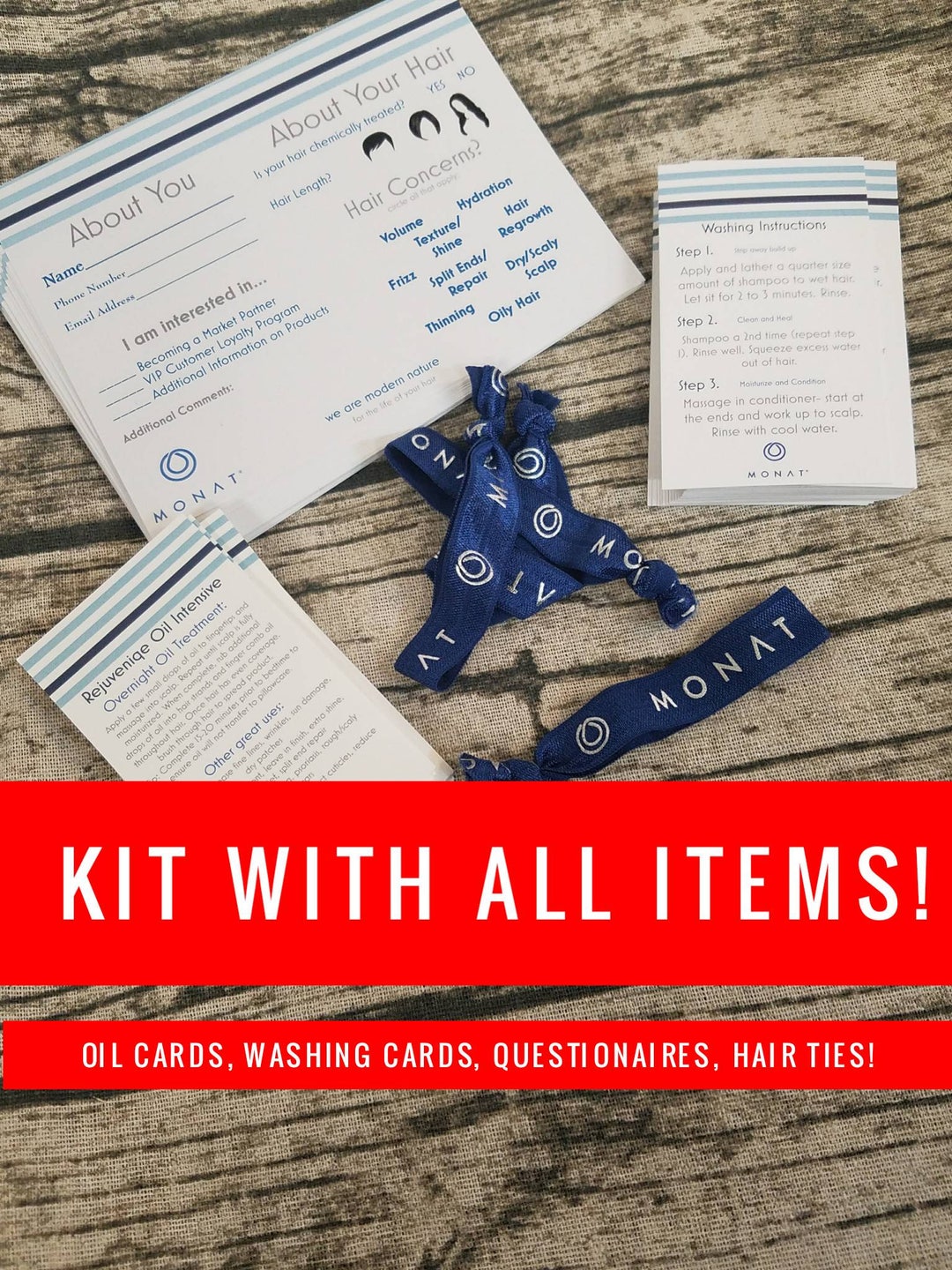 All Items Included PRINTED Monat Kit Event Questionnaire, Washing Cards