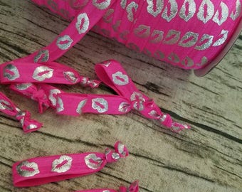 HOT PINK- silver OR gold lips- see pics-  Elastic Bands - Gold Lips - Younique Lips Kiss Hair Tie gift party favor lipsense senegence