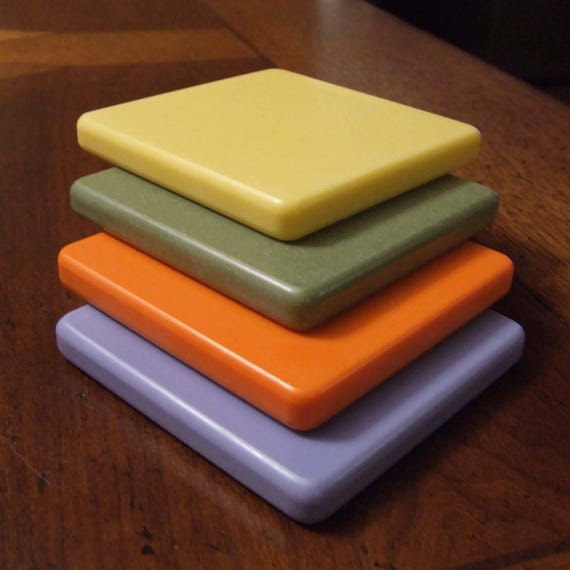 Price Reduced Corian Coasters In Bright Retro Modern Colors Etsy