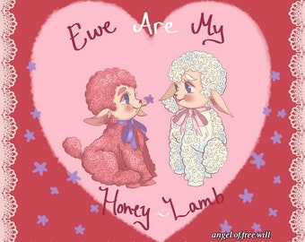 PREORDER Ewe Are My Honey Lamb Vintage Valentines day print