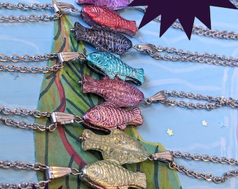 Whimsical Reversible Glass Fish Necklace