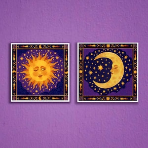 PREORDER Whimsical Sun and Moon Celestial Lovers Art Prints Handmade by a Real Artist!! READ DESCRIPTION