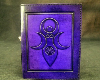 Wicca Pagan Triple Moon GODDESS - Handmade Leather Journal Diary Book of Shadows