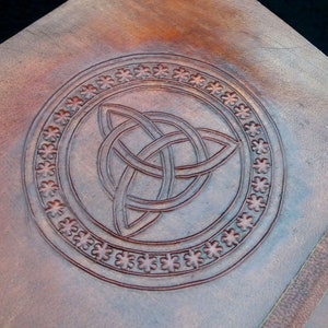 Handmade A5 Leather Journal Diary Sketchbook - Wicca Pagan Celtic TRIQUETRA symbol