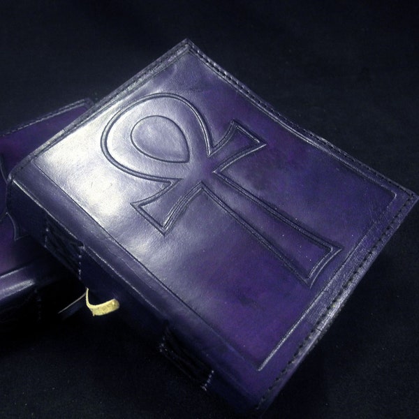 Egyptian ANKH - Handmade Small Leather Journal Diary Pagan Wicca Book-of-Shadows
