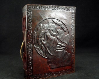 WOLF - A5 Handgefertigtes Leder Journal Tagebuch Pagan Wicca Buch der Schatten