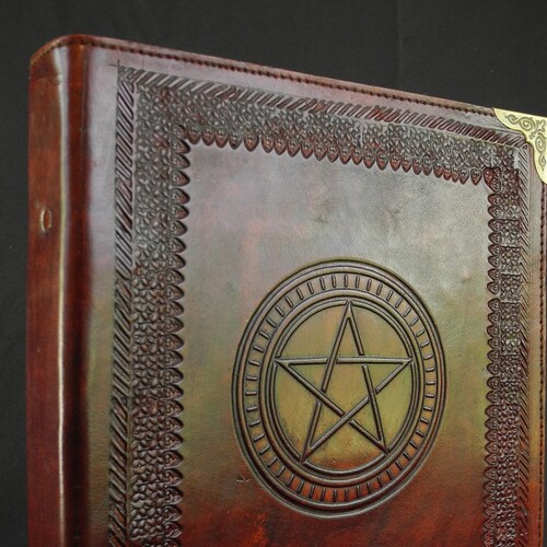 A5 Handmade Leather Ring Binder (US Notebook) - Pagan Wicca PENTACLE