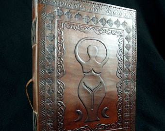 Mother Goddess - Large Handmade Leather Journal Wicca Book of Shadows, Gaia Luna