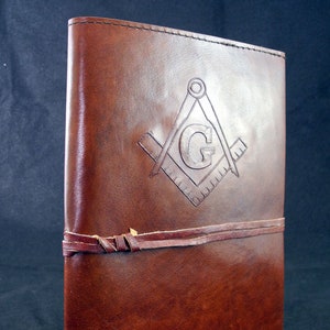 A5 MASONIC Handmade Leather Journal Diary - Refillable - Supplied with Replaceable Book of Plain Handmade Paper