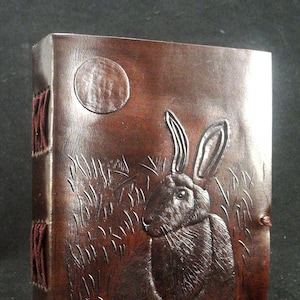 HARE & MOON - Pagan Wicca ręcznie robiony skórzany dziennik Księga Cieni