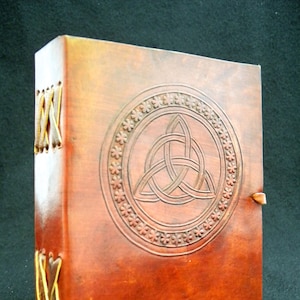 Handmade Leather Journal Diary Sketchbook - Wicca Pagan Celtic TRIKETRA symbol