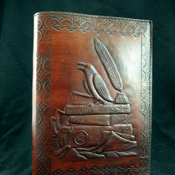 RAVEN - A5 Handmade Refillable Leather Journal Diary Pagan Wicca Book of Shadows