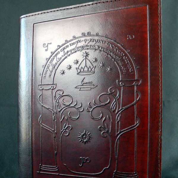 A5 Lord of the Rings - Doors of Durin - handmade leather A5 slip cover - with refillable book