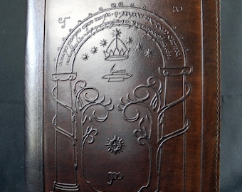 A5 Tolkien - Doors of Durin - handmade leather A5 slip cover - with refillable book