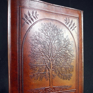 A5 Handmade Refillable Leather Journal - ASH TREE - Sacred Druid Tree of Life - Choice of Paper
