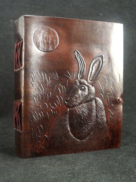 HARE & MOON - Pagan Wicca Handmade Leather Journal Diary Book of Shadows