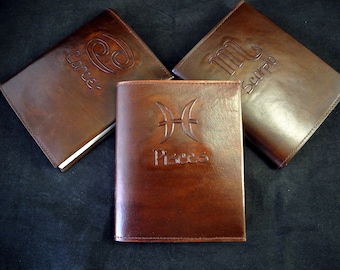 ZODIAC - Handmade Refillable Leather Journal Diary with Hand-Tooled Zodiac Sign