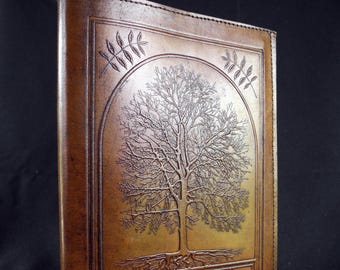 A5 Handmade Refillable Leather Journal - ASH TREE - Sacred Druid Tree of Life - Choice of Paper