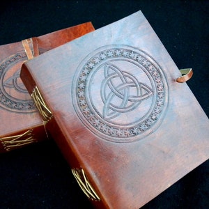 Handmade Leather Journal Diary Sketchbook - Wicca Pagan Celtic TRIQUETRA symbol