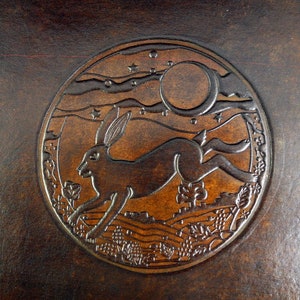 A5 Pagan Wicca HARE & MOON Handmade Leather Journal Diary Organiser - Refillable Book of Shadows