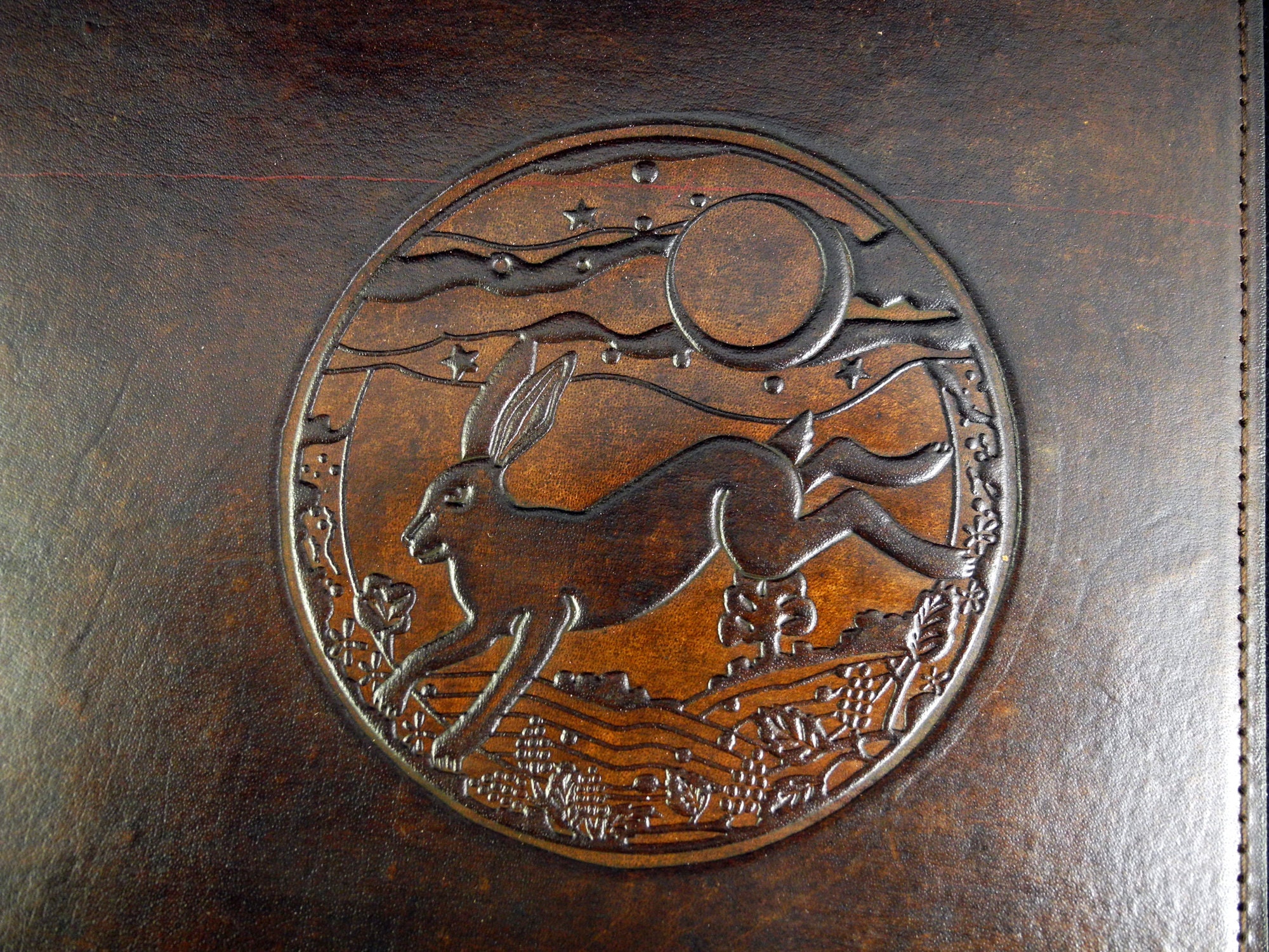 A5 Pagan Wicca HARE & MOON Handmade Leather Journal Diary Organiser - Refillable Book of Shadows