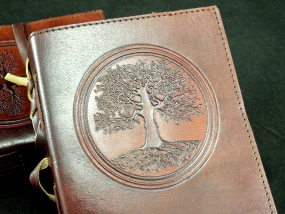 Druid Oak Hand-Tooled Leather A4 // US Letter Size Ring Binder Tree of Life