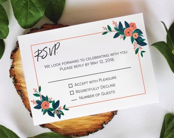 Printable RSVP Card, Wedding Response Card, Vintage Florals