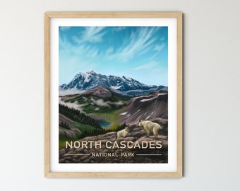 North Cascades National Park Vintage-Style Travel Poster - Gloss Finish