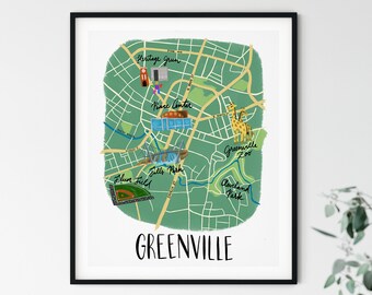Printable Greenville SC Illustrated Map Poster