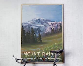 Mt. Rainier National Park Vintage-Style Travel Poster - Gloss Finish