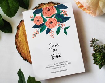 Salva la data stampabile, cancelleria per matrimoni, fiori vintage