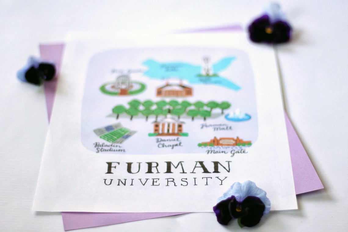 Furman University Map Illustrated Map College Map Etsy