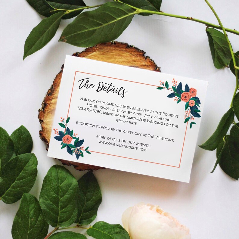 Printable Enclosure Card Wedding Details Card Wedding Etsy