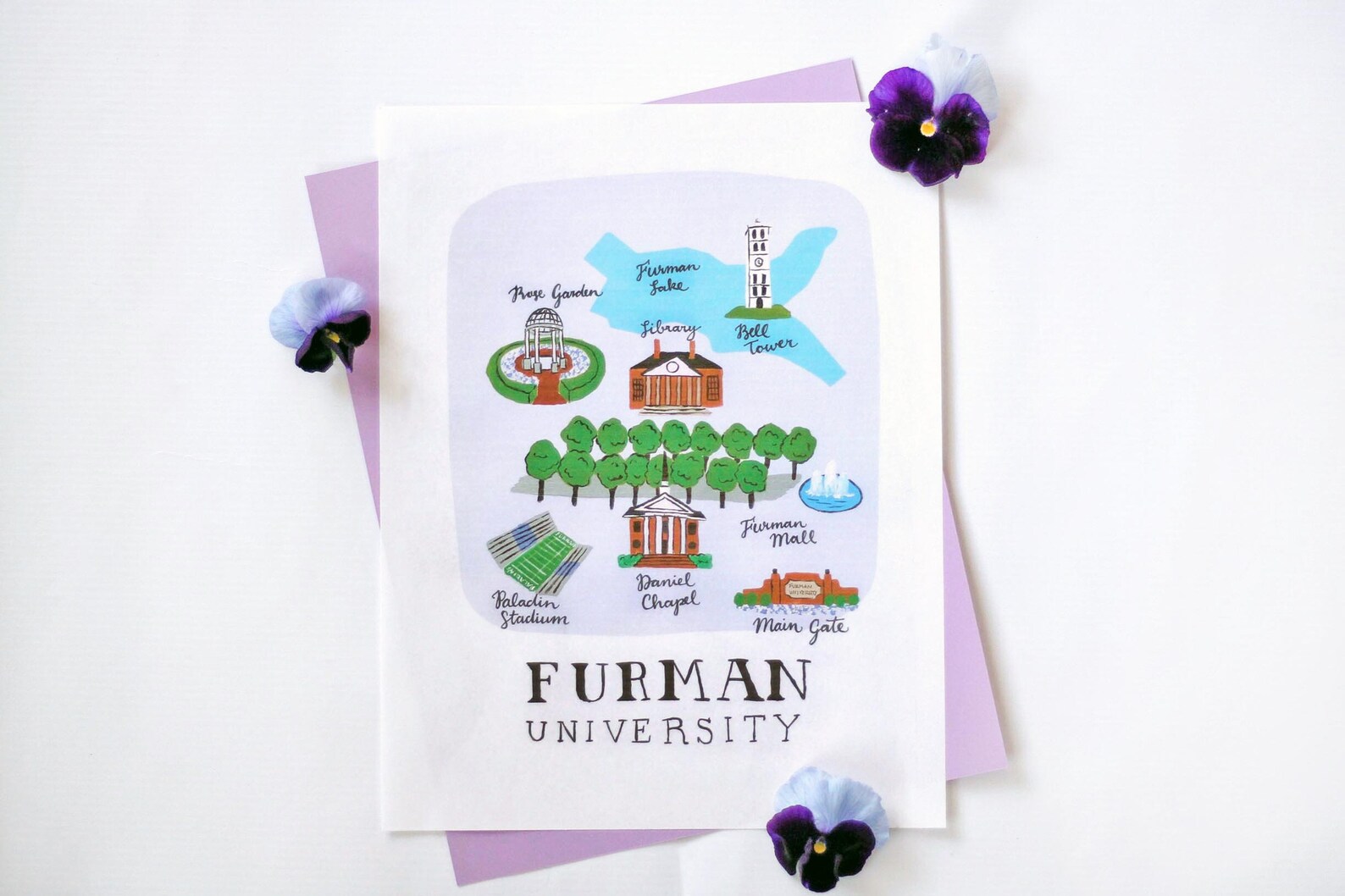 Furman University Map Illustrated Map College Map Etsy