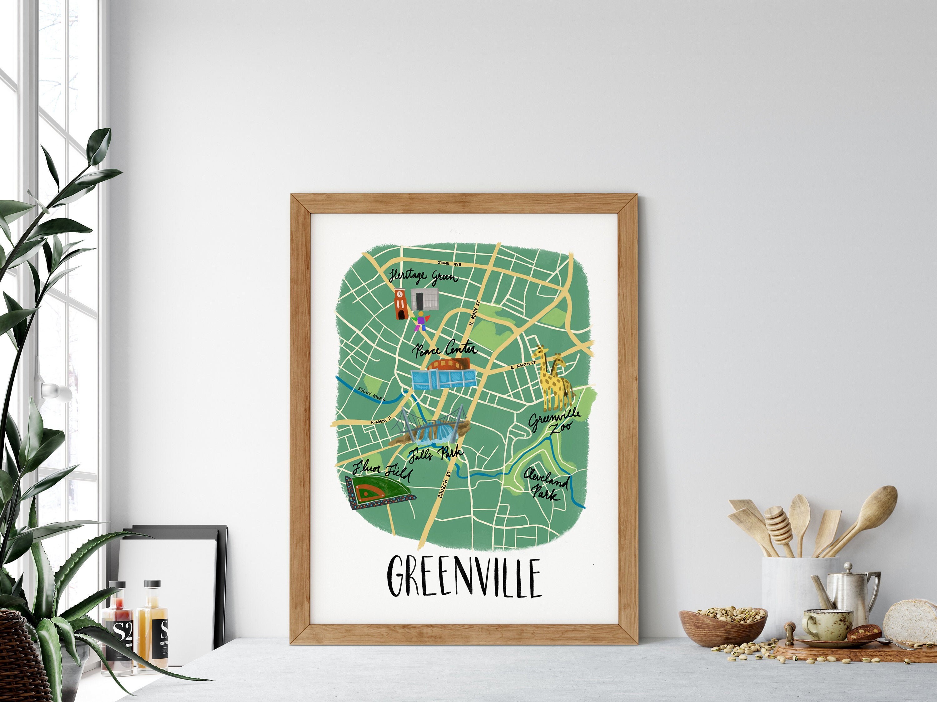 Greenville SC Illustrated Map Poster Matte Finish Etsy
