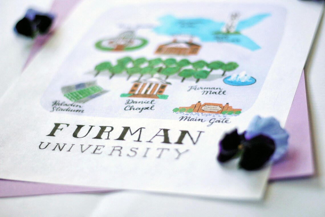 Furman University Map Illustrated Map College Map Etsy