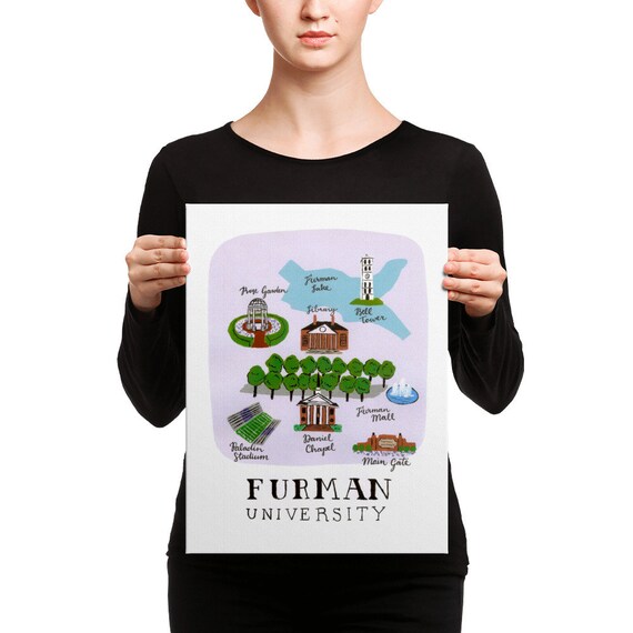 Furman University Campus Illustrated Map Printed Canvas Etsy