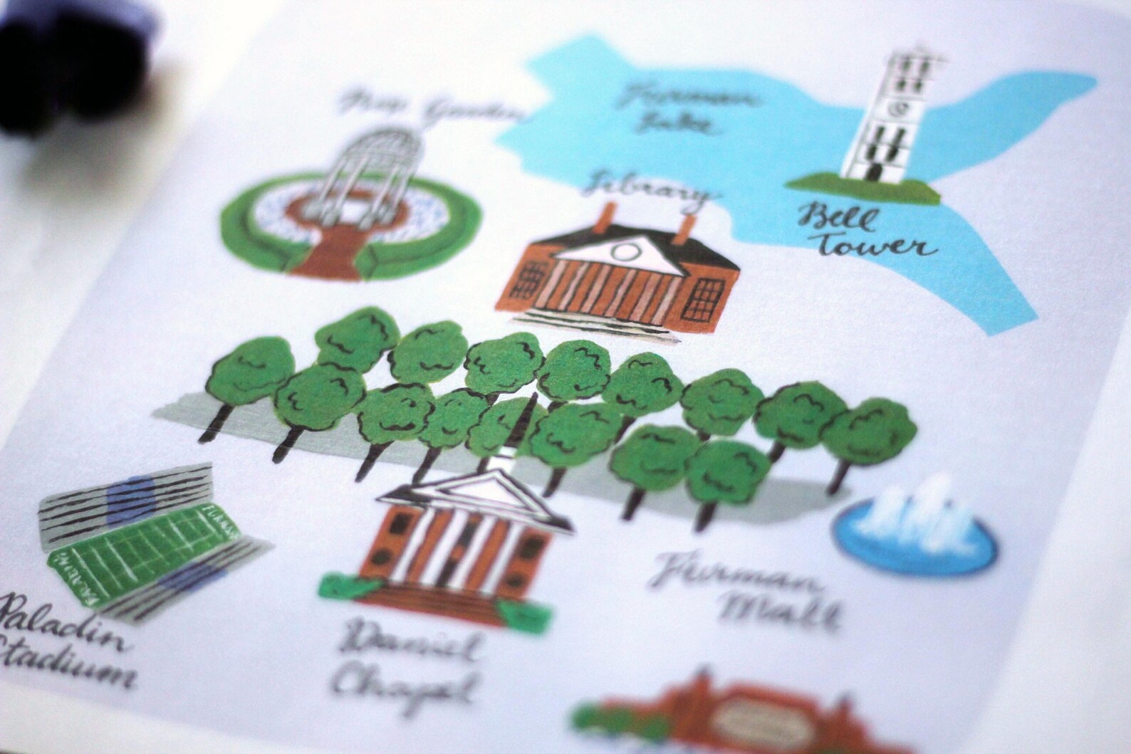 Furman University Map Illustrated Map College Map Etsy