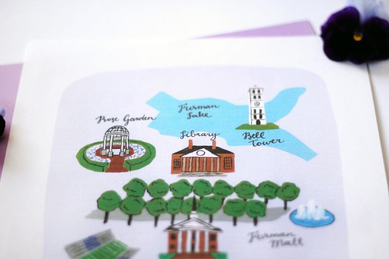 Furman University Map Illustrated Map College Map Etsy