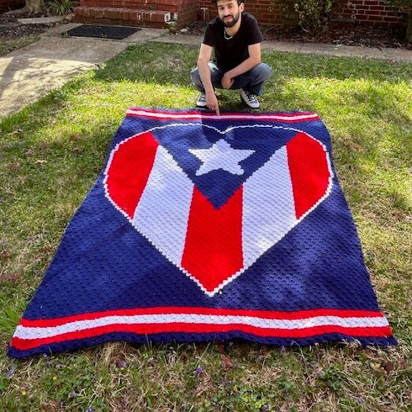 Puerto Rico Heart Flag Crochet afghan, blanket, throw