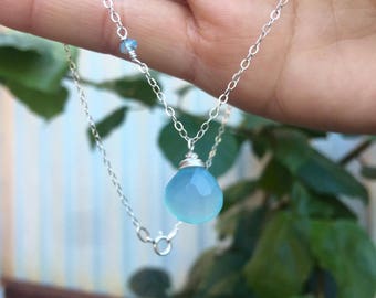 Aqua blue chalcedony necklace