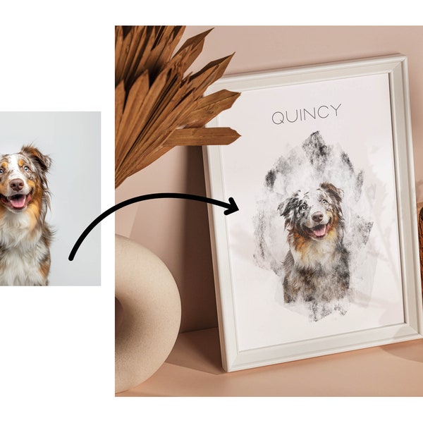 Aquarell, Personalisiertes Haustier Porträt, Hunde, Druck auf Poster oder Leinwand, Watercolour,