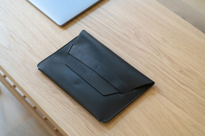 Macbook air 13 inch 2020 m1 sleeve leather black Laptop case Etsy